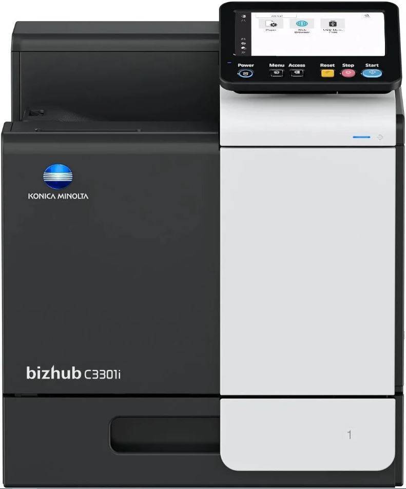 Принтер лазерный цветной Konica Minolta bizhub C3301i (A4, 3Гб, 33 стр/мин, дуплекс, сеть, 8Гб(SSD),7" панель, 1x500 л,