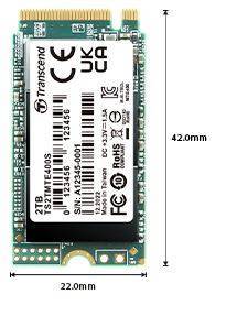 Твердотельный диск 2TB Transcend MTE400S, 3D TLC NAND, M.2 2242 ,PCI-E 4x [ R/W - 2000/1700 MB/s]