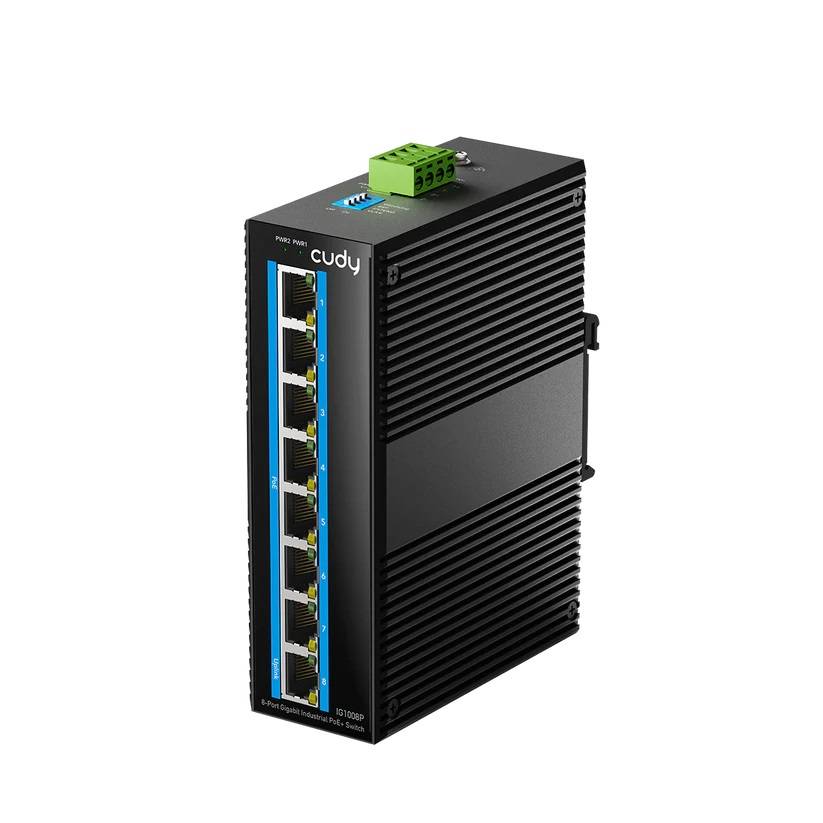 Коммутатор CUDY 8-Port Gigabit Industrial PoE Switch 8-Port Aluminum Industrial PoE Switch, 1000Mbps 8-Port RJ45, 802.3at/af, Din-rail design, Power supply: DC12~52V work temperature:-40 °C-80°C, Power Adapter Not Included