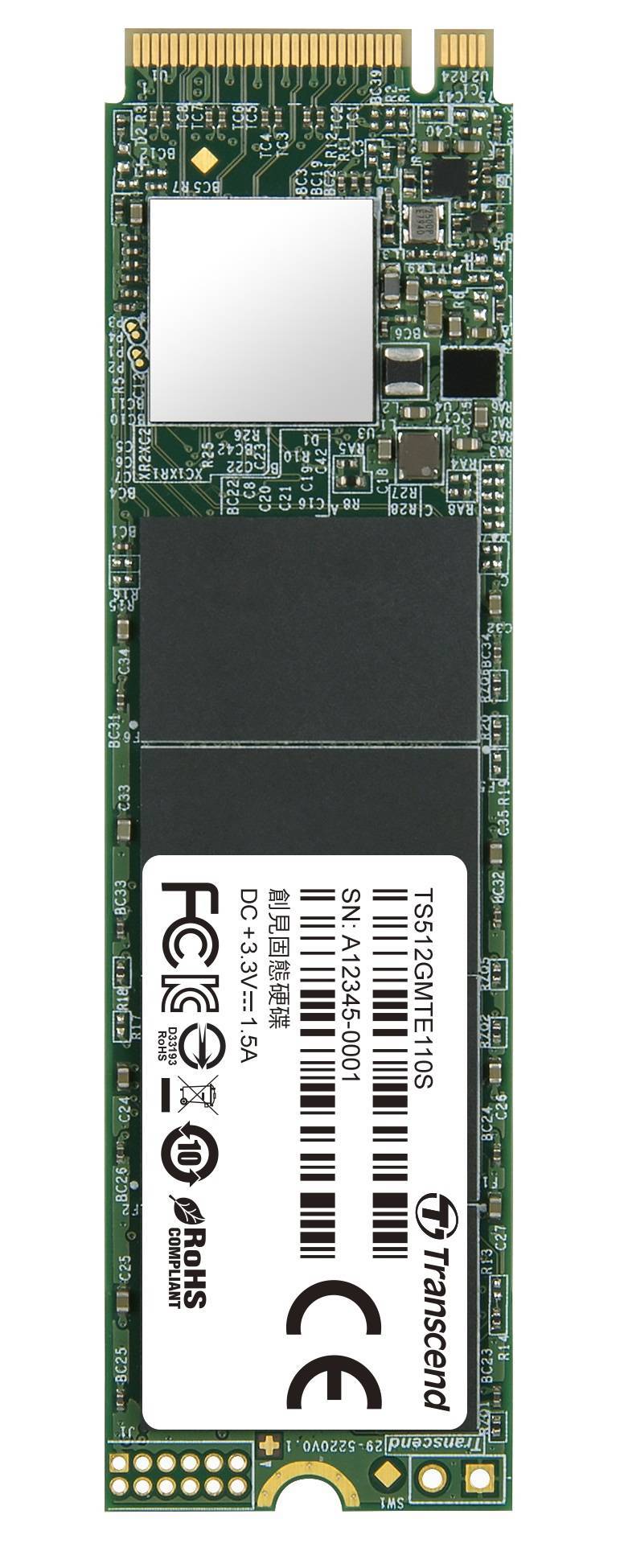 Твердотельный диск 512GB Transcend MTE110S, 3D TLC NAND, M.2 2280,PCIe Gen3x4, [ R/W - 1700/1400 MB/s]