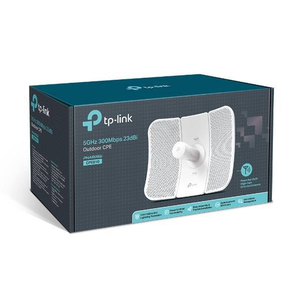 TP-Link CPE610 Уличная точка доступа Wi‑Fi, до 300 Мбит/с на 5 ГГц, 23 дБи, дальность свыше 30 км, всепогодный корпус