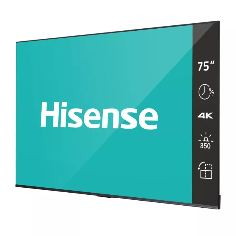 Информационный дисплей Hisense 75" Digital Signage (16x7), 350 nit, 4K, DLED, 16/7, RAM 2GB, ROM 16GB, Android 9, Landscape & Portrait 75DP30FE
