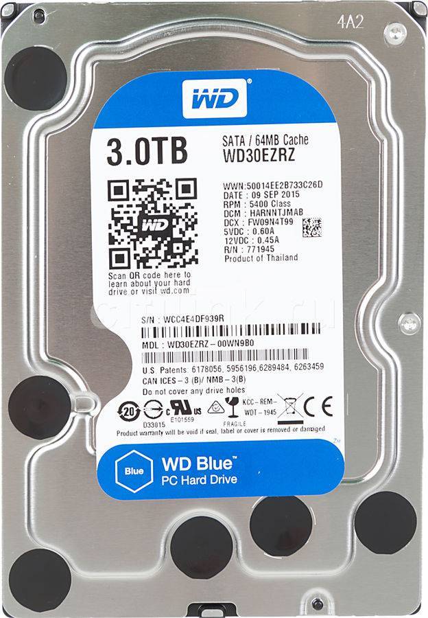 Жесткий диск Desktop 3 TB WD WD30EZRZ Blue 3.5", SATA3, 6Gb/s, 5400 RPM, 64Mb