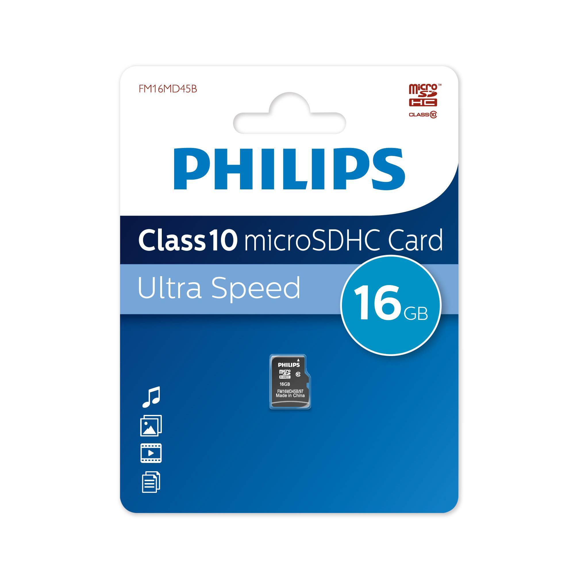 <119678> Карта памяти microSD .16Gb PHILIPS microSDHC Class10 [FM16MD45B/97]