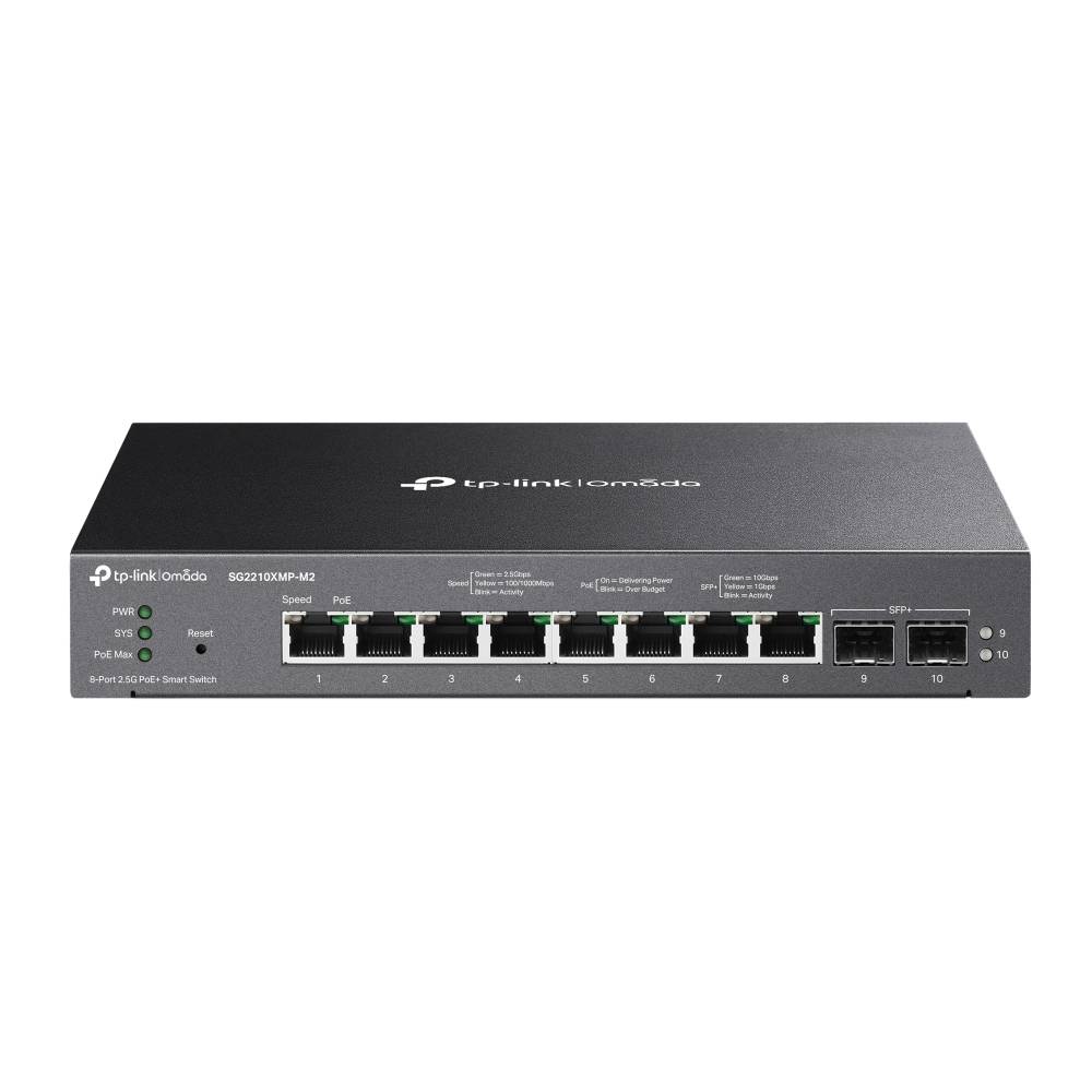 коммутатор TP-Link SG2210XMP-M2, Omada 8-Port 2.5GBASE-T and 2-Port 10GE SFP+ Smart Switch with 8-Port PoE+