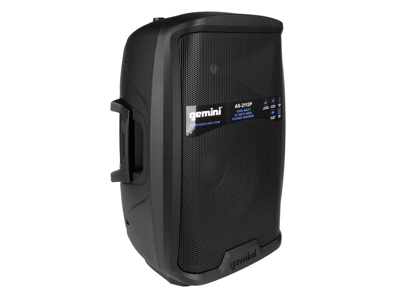 Акустическая система Gemini [AS-2112P] Активная, 2-х полосная, мощность RMS/Peak 750/1500 Вт, АЧХ 45-20000 Гц, Max SPL 108 дБ, динамики: 12" НЧ, 1" ВЧ, входы: 1/8" TRS AUX, RCA (L/R) AUX, 2xXLR микрофонные, 2x1/4" линейные, выходы: XLR Mix