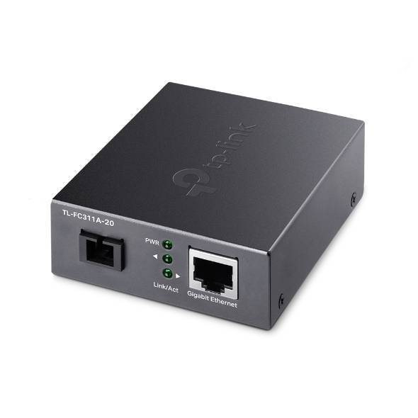 TP-Link 10/100/1000 Mbps RJ45 to 1000 Mbps Single-mode SC WDM Bi-Directional Fiber Converter. PORT: 1× Gigabit SC Port, 1× Gigabit RJ45 Port (Auto MDI/MDIX). SPEC: Full-duplex, Tx:1550 nm, Rx:1310 nm, Up to 20 km, Chassis TL-FC1420 rack-mountable (FC311A-20)