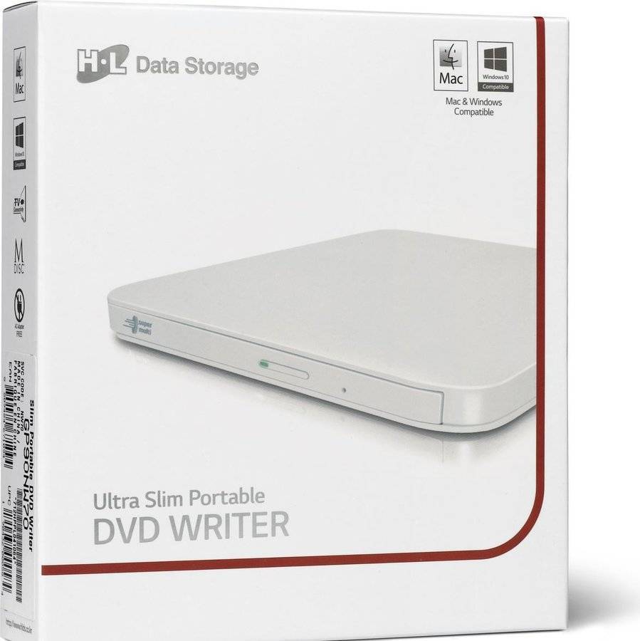 Внешний оптический привод Slim LG GP90NW70 (USB, DVD-RW, белый) RTL