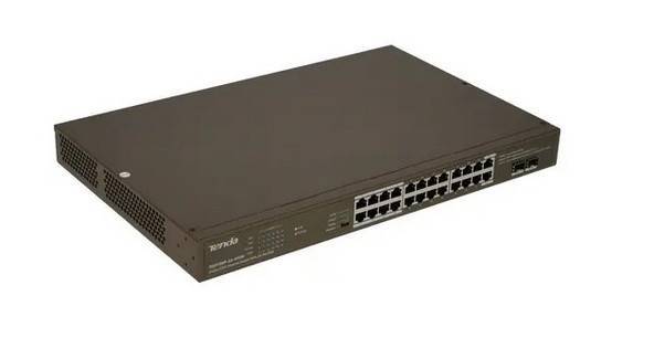 Коммутатор Tenda TEG1126P-24-410W Коммутатор неуправляемый PoE, 24 порта 24x1 Гбит/с, PoE 24х30 Вт (до 370Вт), SFP 2x1 Гбит/с, установка в стойку