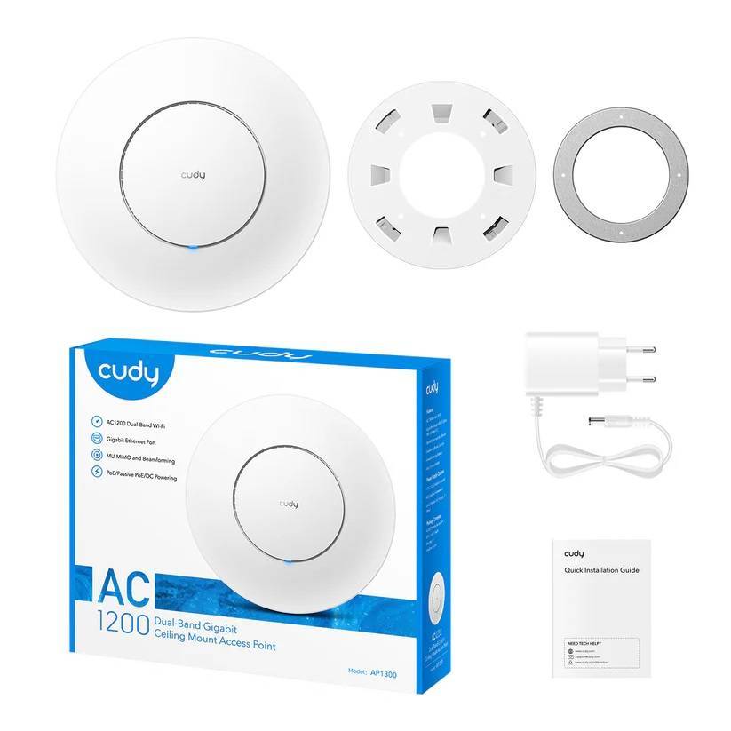 Cudy AP1300 Гигабитная точка доступа Wi-Fi AC1200, 2,4/5 ГГц, до 1167 Мбит/с, 1х1 Гбит/с