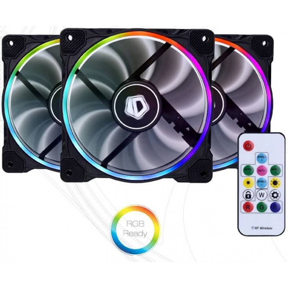 Вентилятор для корпуса комплект 3-in-1 ID-Cooling XF-12025-RGB-TRIO Black 120×120×25mm x3PCS RGB подсветка, пульт д/у