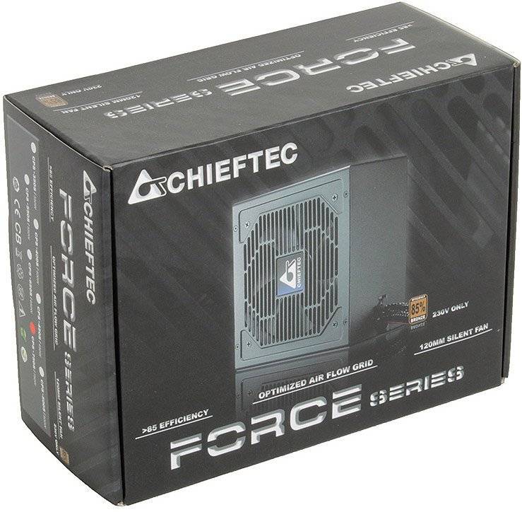 Блок питания Chieftec Force CPS-450S <450W, (20+4+4) pin, 6 pin, 4xSATA, 2xMolex,12 см, 80+ Bronze, кабель питания, Acti