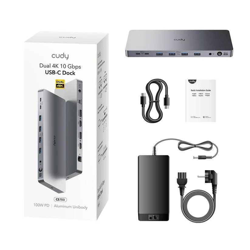 Cudy CS700 Док-станция 13 в 1 для двух мониторов 4K с портом USB-C 10 Гбит/с и блоком питания 150 Вт