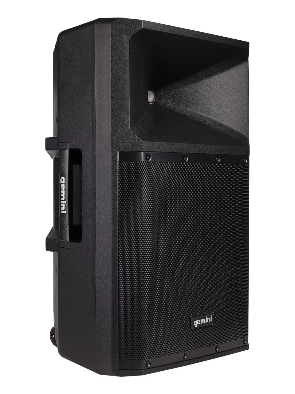 Акустическая система Gemini [GSP-2200] Активная, 2-х полосная, RMS/Peak 550/2200 Вт, АЧХ 40-20000 Гц, SPL 114 дБ, 15" ВЧ, 1,35" ВЧ, вх.: (2) XLR Mic, (2) 1/4" TRS Mic, 1/8 TRS AUX, RCA (L/R) AUX, XLR, вых.: XLR Mix, USB, SD, FM, Bluetooth