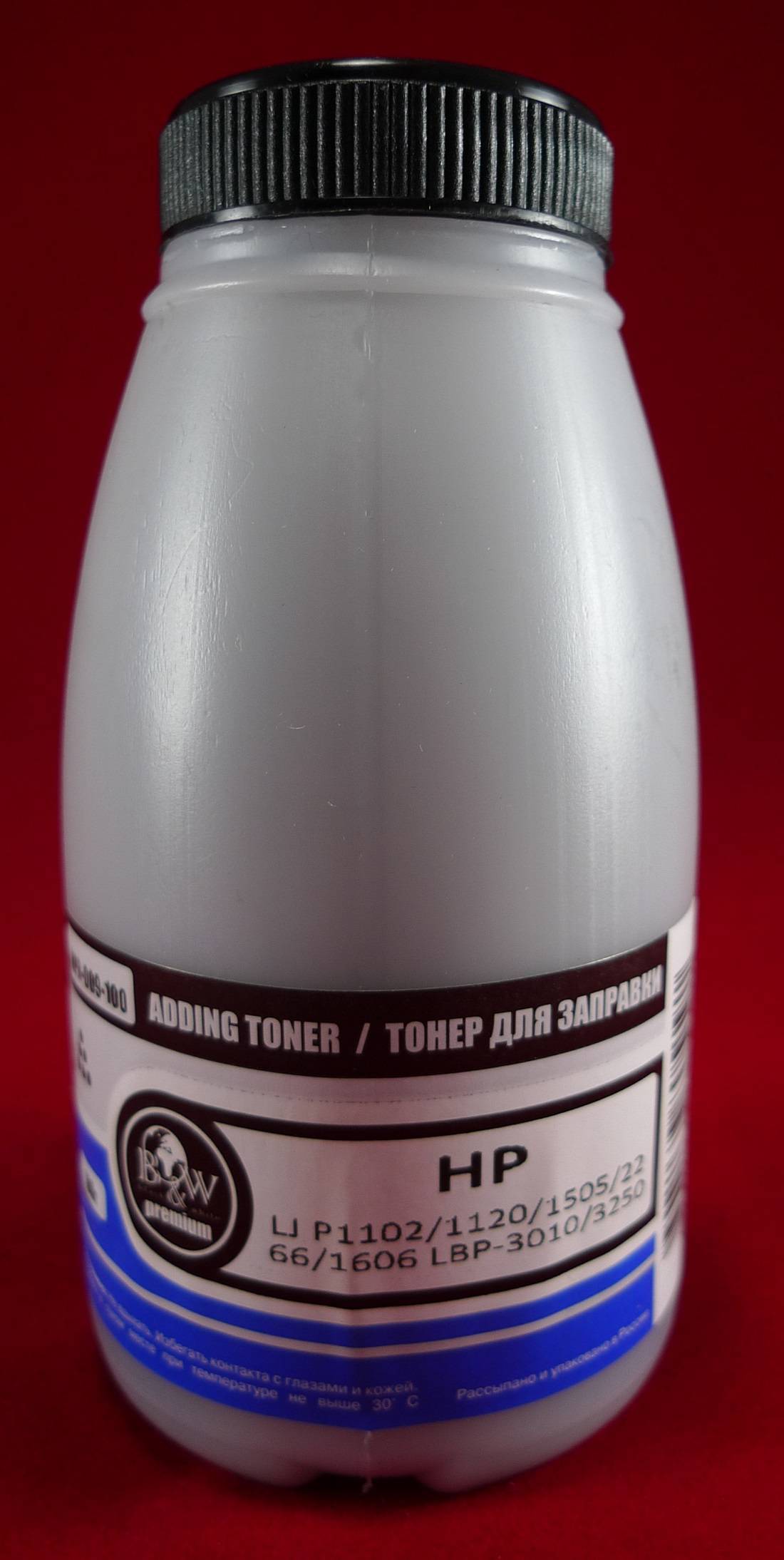Тонер Black&White HPR-009-100 для картриджей CB436A/CE278A/CE285A/CF283A/CF283X/CRG-713/726/728/737 фл. 100г B&W Premium фас.Россия