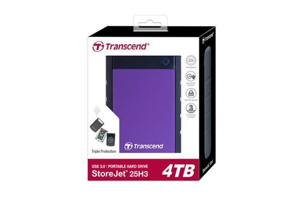Внешний жесткий диск 4TB Transcend StoreJet 25H3P, 2.5", USB 3.1, противоударный, Черный/Фиолетовый