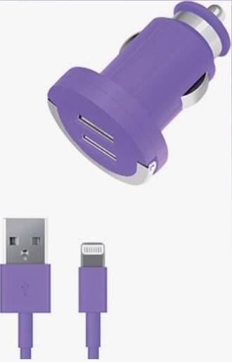 Зарядное устройство Deppa Ultra colors 11277 АЗУ 2 USB 2,1A, дата-кабель c разъемом 8-pin, фиолетовый, для Apple