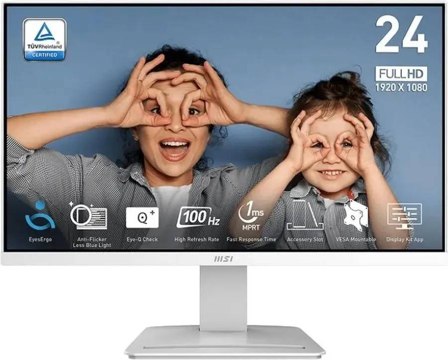 МОНИТОР 23.8" MSI PRO MP2412W White  (IPS, 1920x1080, 100Hz, 1ms, 178°/178°, 250 cd/m², 3000:1, +HDMI, +DP,+ММ)