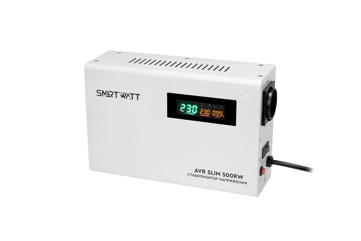 Настенный, стабилизатор напряжения SMARTWATT AVR SLIM 500RW (100W - 260W, 500VA, 0.5 кВт, 50 Гц, розеток — 1, LED-диспле