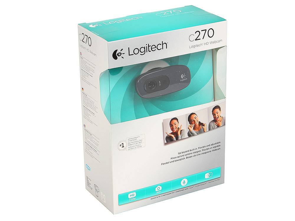 Logitech Веб-камера C270 HD WebCam, 1280 х 720, 30 кад/сек, микрофон, USB2.0, 1.5 м, чёрный.