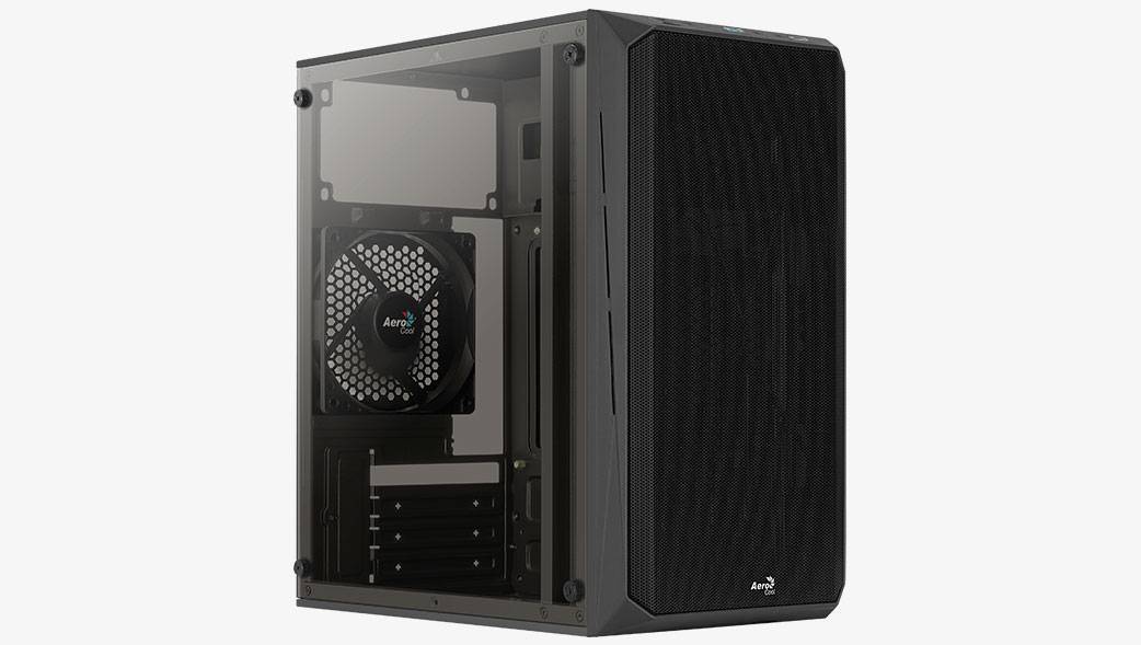 Корпус Minitower Aerocool <CS-107-A-BK-v1> без БП (Mini-Tower, Micro-ATX, Mini-ITX, USB 2.0 - 1шт, USB 3.0 - 1шт, перед 2 x 120 мм не входит в комплект, сзади 1x120мм не входит в комплект)