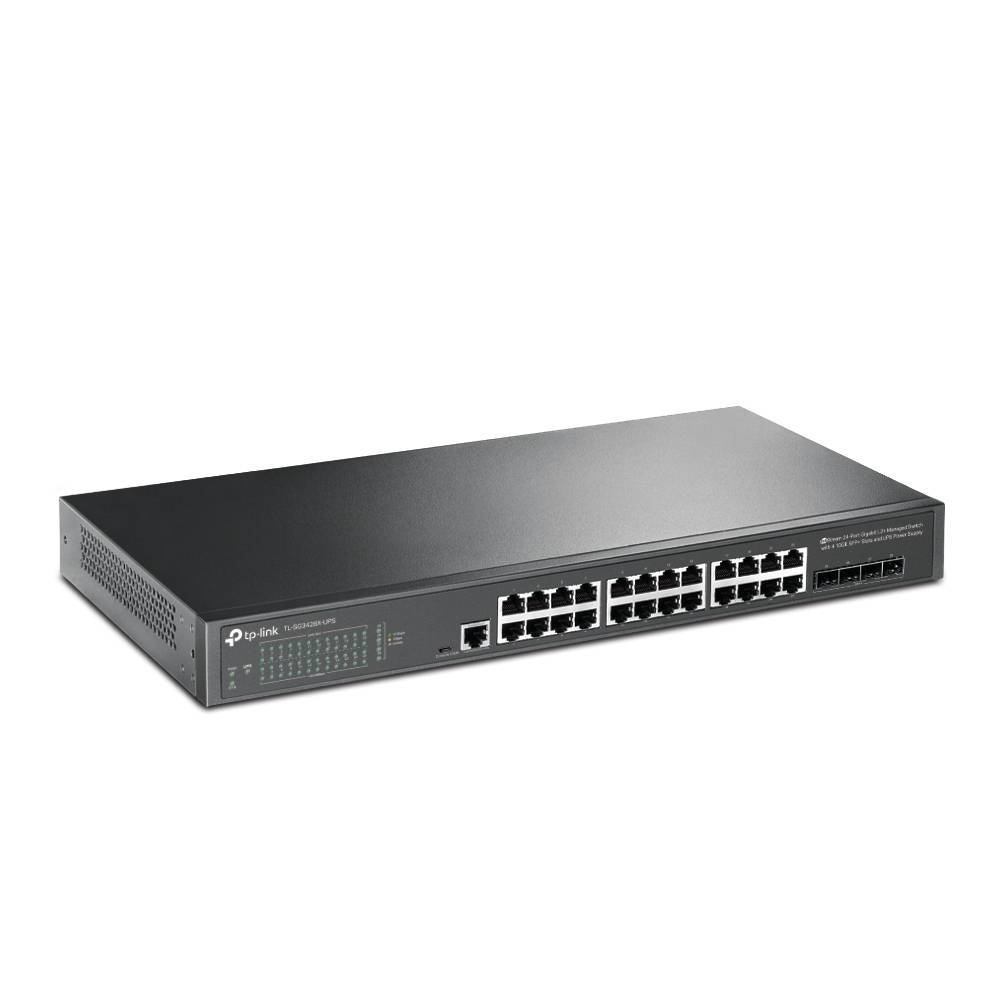 Коммутатор TP-LINK TL-SG3428X-UPS JetStream™ 24 портовый гигабитный управляемый коммутатор уровня 2+ с 4 слотами SFP+ 10GE и источником бесперебойного питания