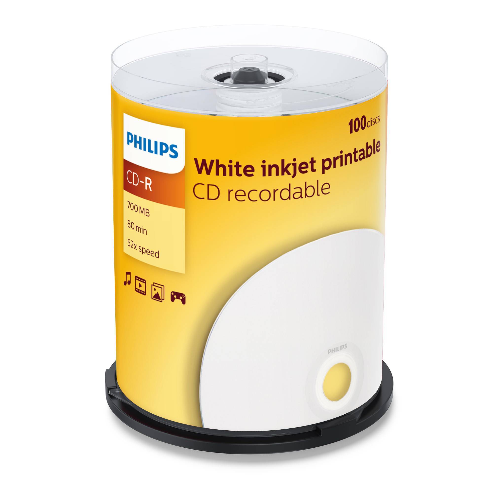 Диск CD-R Philips 700 Mb, 52x, Cake Box (100), Printable