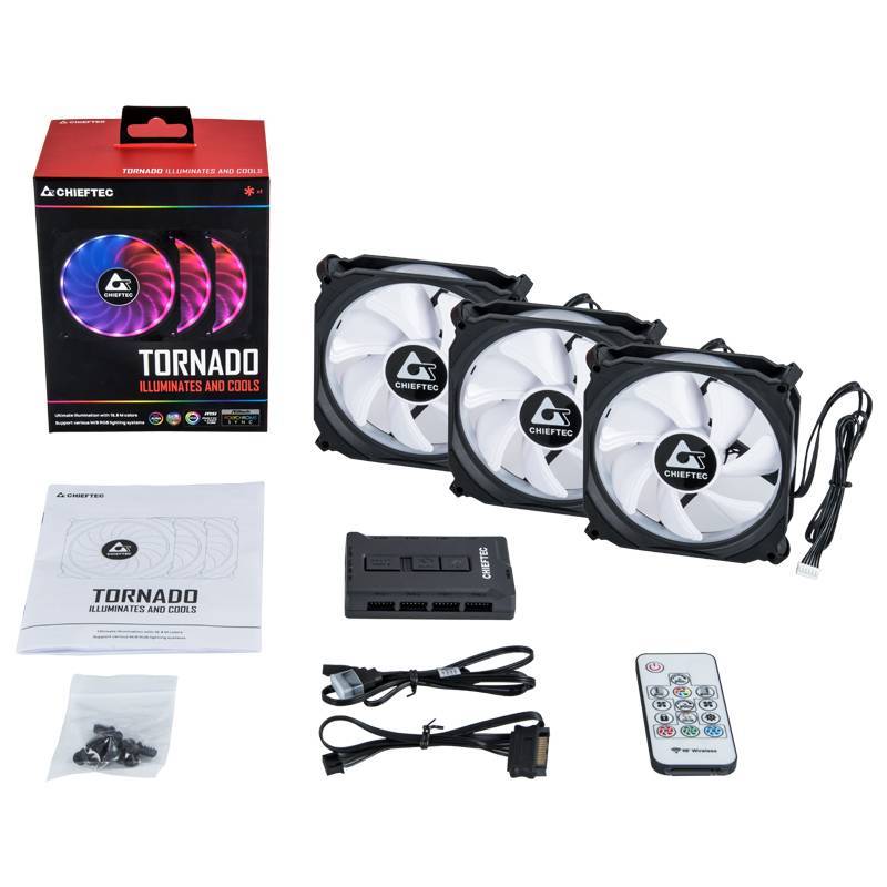 Вентилятор Chieftec CF-3012-RGB (3x120мм, 16dB, 1200rpm, 6pin, подсветка, пульт д/у) RTL