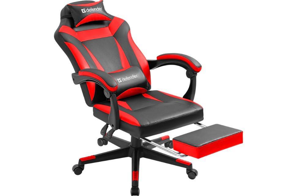 Кресло Defender CRUISER BLACK/RED черный/красный, экокожа, подставка для ног