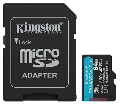 Флеш карта microSD 64GB Kingston microSDXC Class 10 UHS-I U3 A2 V 30 Canvas Go! Plus (SD адаптер) 200MB/s