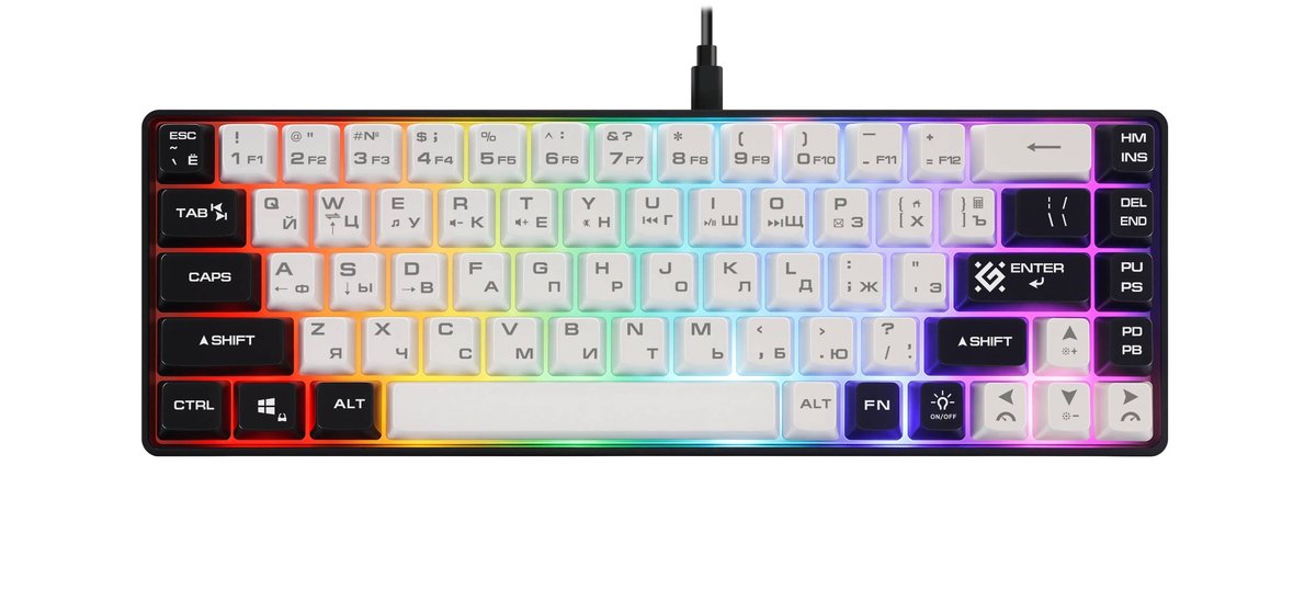 Игровая клавиатура проводная Defender Aris GK-349 RU,бел/черный,68кн+FN,радуж,1.5м