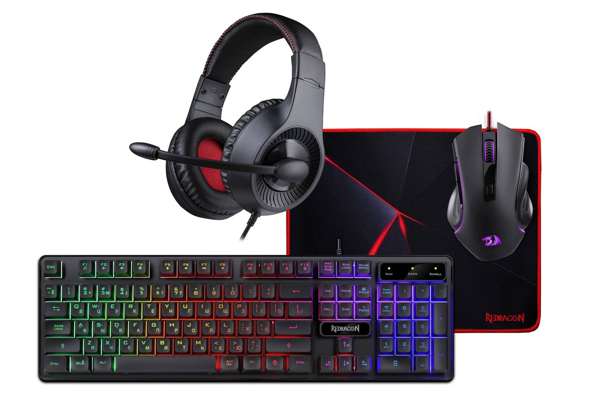 Redragon Игровой набор S137 RU,мышь+клавиатура+ковер+науш_1