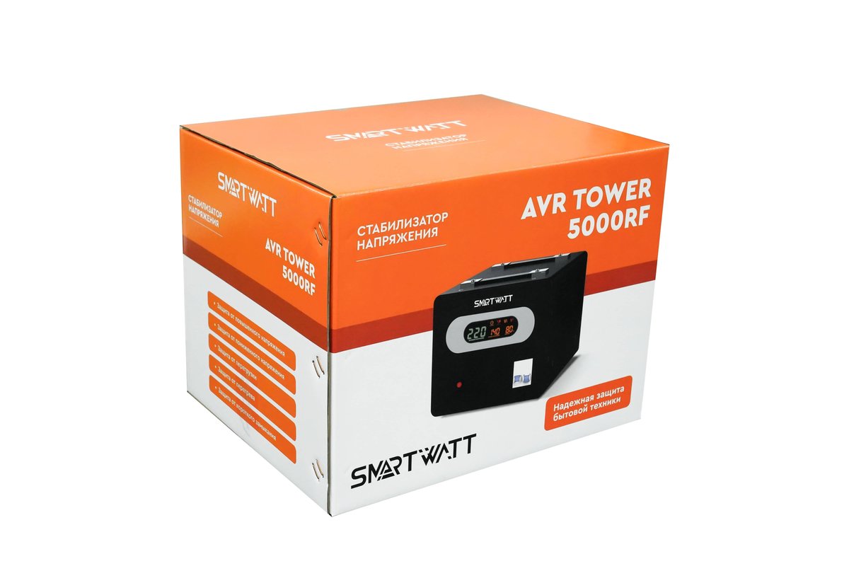 Напольный стабилизатор напряжения SMARTWATT AVR TOWER 5000RF (140W - 260W, 5000VA, 5 кВт, 50-60 Гц, LED-дисплей, релейны