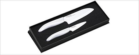 Набор из двух белых керамических ножей с белой ручкой (7,5 см и 14 см), Gift set of FK-140WH + FK-075WH (White handle)
