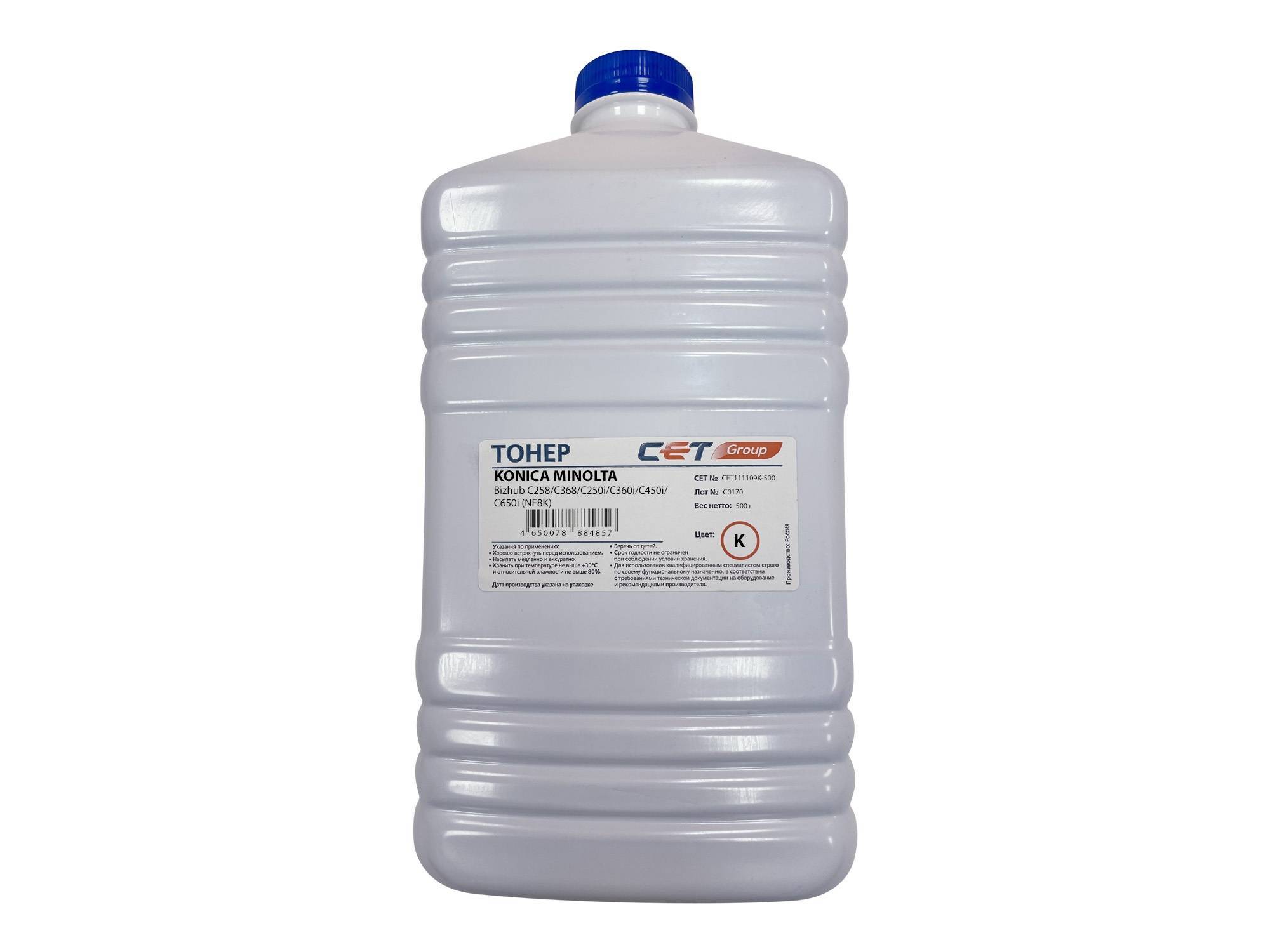 Тонер для KONICA MINOLTA C258/C368/C287 Black (NF8K) 500г/бут. (TN-324K/TN-221K/TN-514K/TN-515/TN-516/TN-325/TN-326) CET