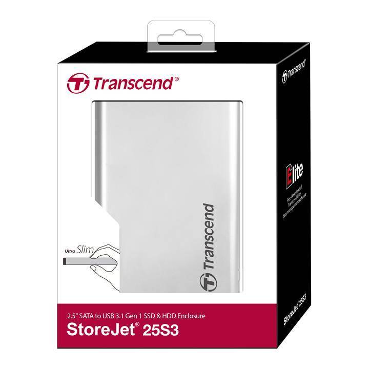 Комплект с корпусом для установки SSD/HDD Transcend StoreJet 25S3, SATA III 2.5",USB 3.1 Gen 1,Enclosure Kit,Серебристый