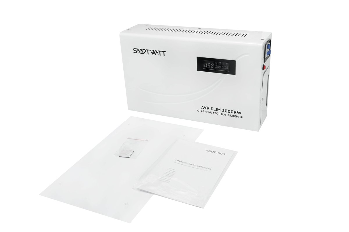 Настенный стабилизатор напряжения SMARTWATT AVR SLIM 3000RW (100W - 260W, 3000VA, 3 кВт, 50 Гц, LED-дисплей, релейный, Н