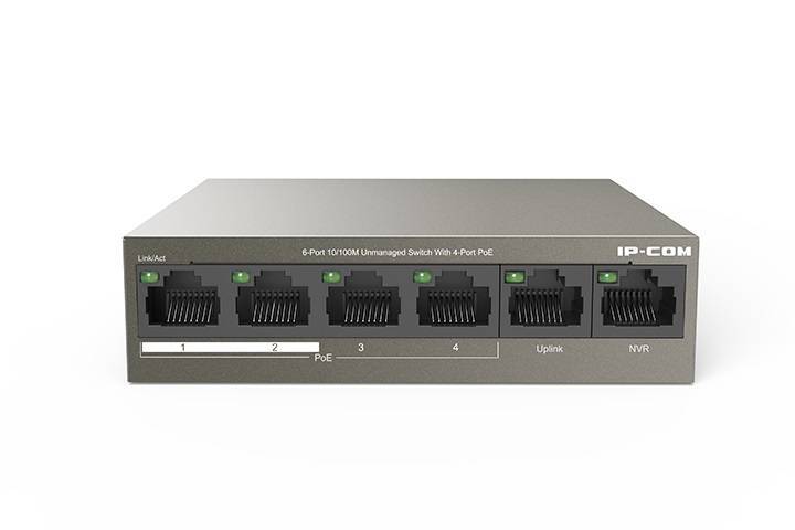IP-COM F1106P-4-63W Коммутатор неуправляемый PoE, 6 портов, 6x100 Мбит/с, PoE 4x30 Вт, настольный, металлический корпус
