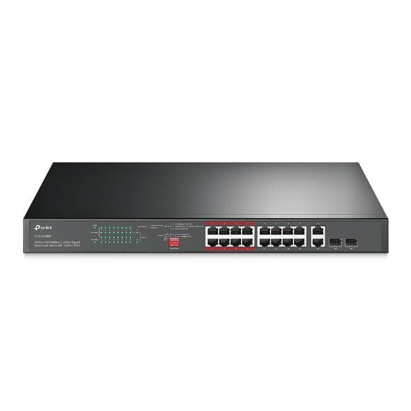 TL-SL1218MP - Коммутатор, TP-Link, TL-SL1218MP, Неуправляемый коммутатор PoE+ на 16 портов 10/100 Мбит/с и 2*RJ45 и 2*SFPслота Combo, РоЕ 250 Вт