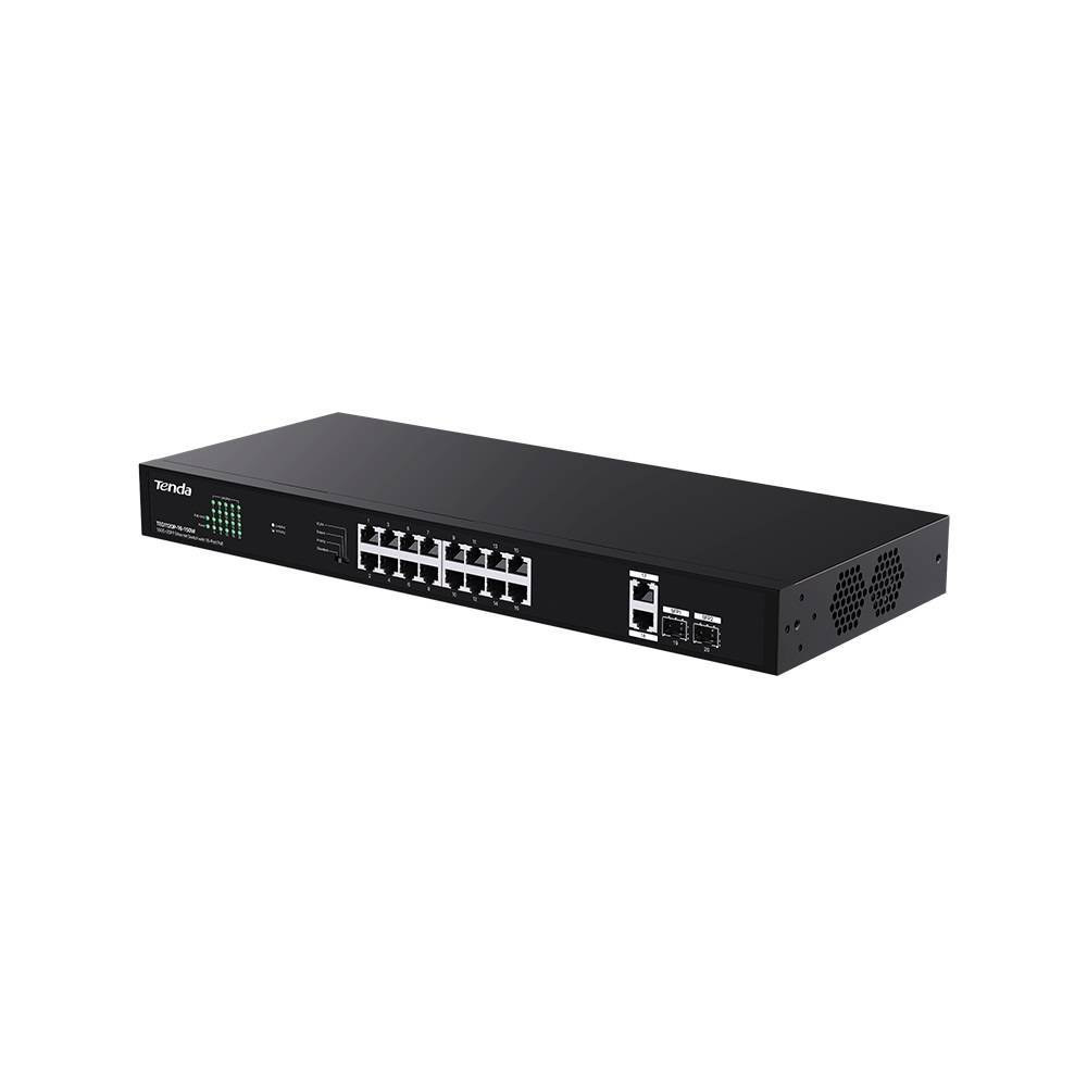 Tenda TEG1120P-16-150W Коммутатор неуправляемый PoE, 18 портов, 18x1 Гбит/с, PoE 16х30 Вт (до 150Вт),  SFP 2x1 Гбит/с