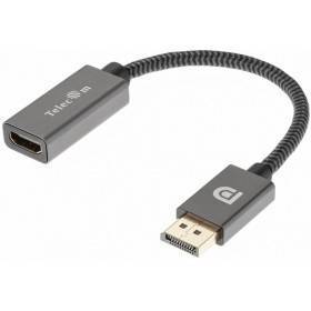 Кабель-переходник DP --> HDMI-F 0.2m , серый металлик, оплетка, 4K@60Hz, Telecom