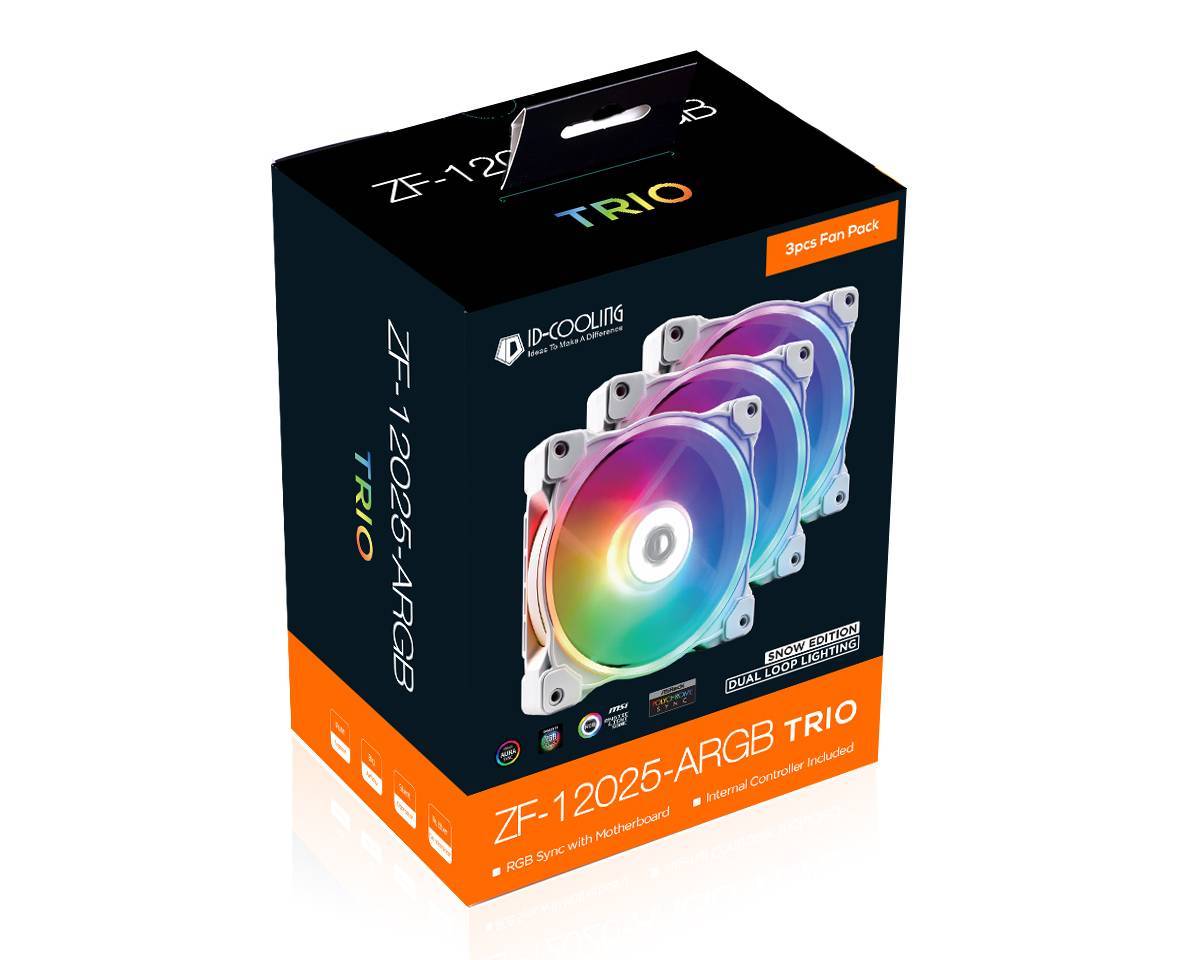 Вентилятор ID-Cooling ZF-12025-ARGB TRIO SNOW, 120мм, 3шт, PWM, ARGB