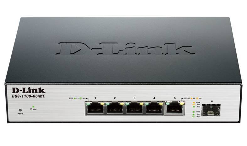 D-Link DGS-1100-06/ME/A1B Управляемый L2 коммутатор с 5 портами 10/100/1000Base-T и 1 портом 100/1000Base-X SFP