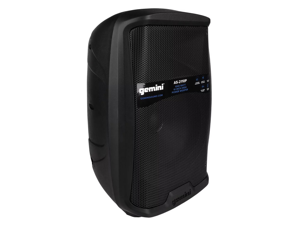 Акустическая система Gemini [AS-2110P] Активная, 2-х полосная, мощность RMS/Peak 500/1000 Вт, АЧХ 55-20000 Гц, Max SPL 100 дБ, динамики: 10" НЧ, 1" ВЧ, входы: 1/8" TRS AUX, RCA (L/R) AUX, 2xXLR микрофонные, 2x1/4" линейные, выходы: XLR Mix