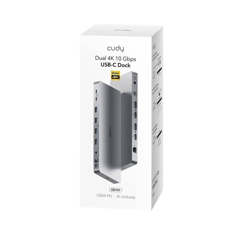 Cudy CS700 Док-станция 13 в 1 для двух мониторов 4K с портом USB-C 10 Гбит/с и блоком питания 150 Вт