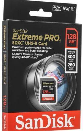 Карта памяти SanDisk Extreme PRO 128GB SDXC Memory Card up to 300MB/s, UHS-II, Class 10, U3, V90  180MB/s Read & 90MB/s Write