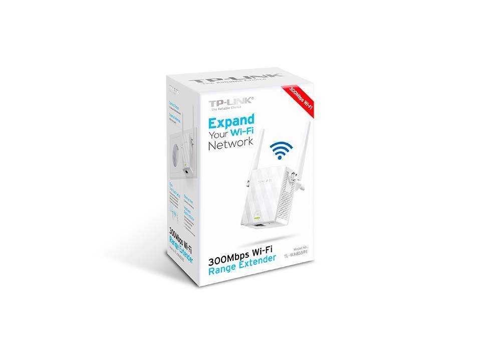 TP-Link TL-WA855RE Усилитель Wi-Fi сигнала N300, до 300 Мбит/с на 2,4 ГГц, LAN 1x100 Мбит/с, внешних антенн: 2x4dBi