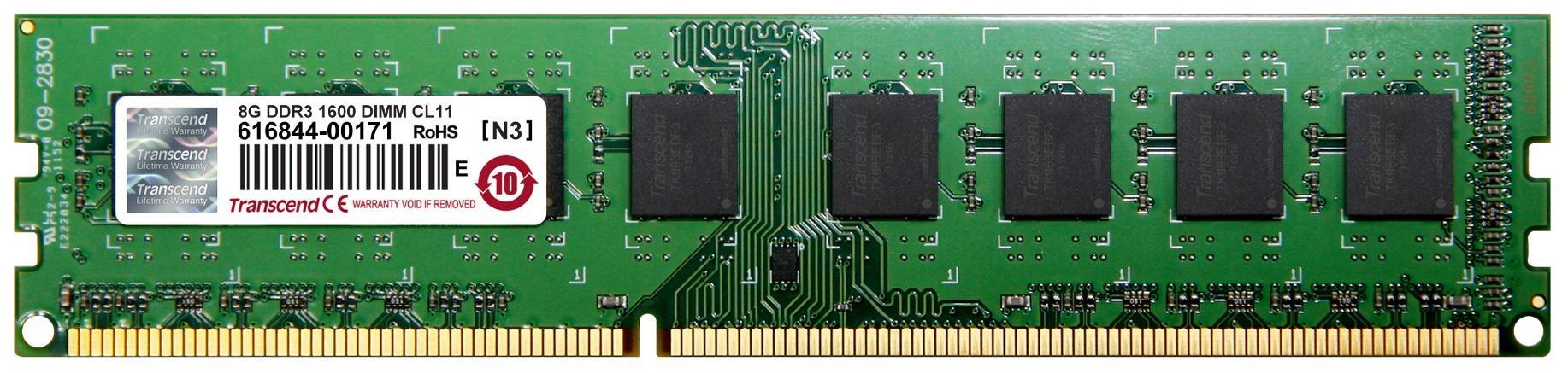 Модуль памяти Transcend 8GB U-DIMM DDR3, 1600МГц, 2Rx8, 1.5V