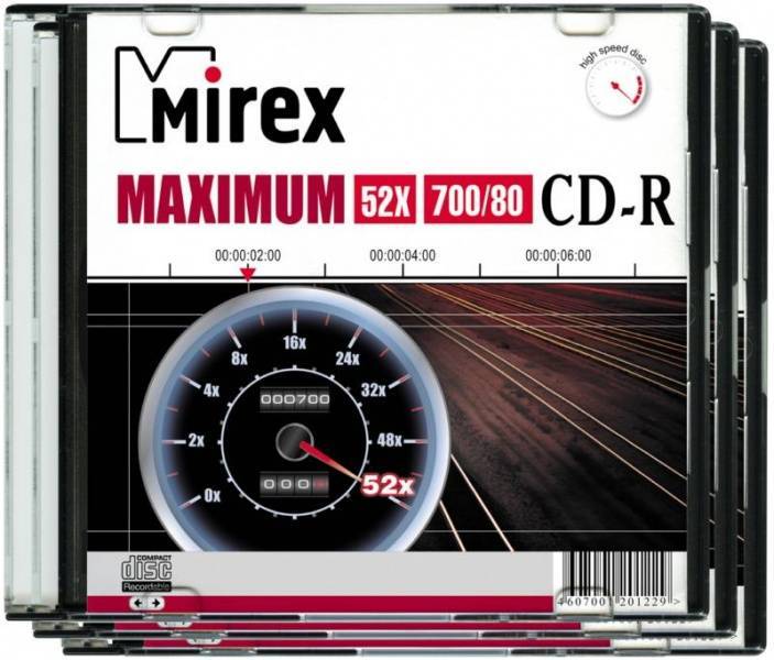 Диск CD-R Mirex 700MB 52x Maximum Slim Case (1 шт.) (201229)