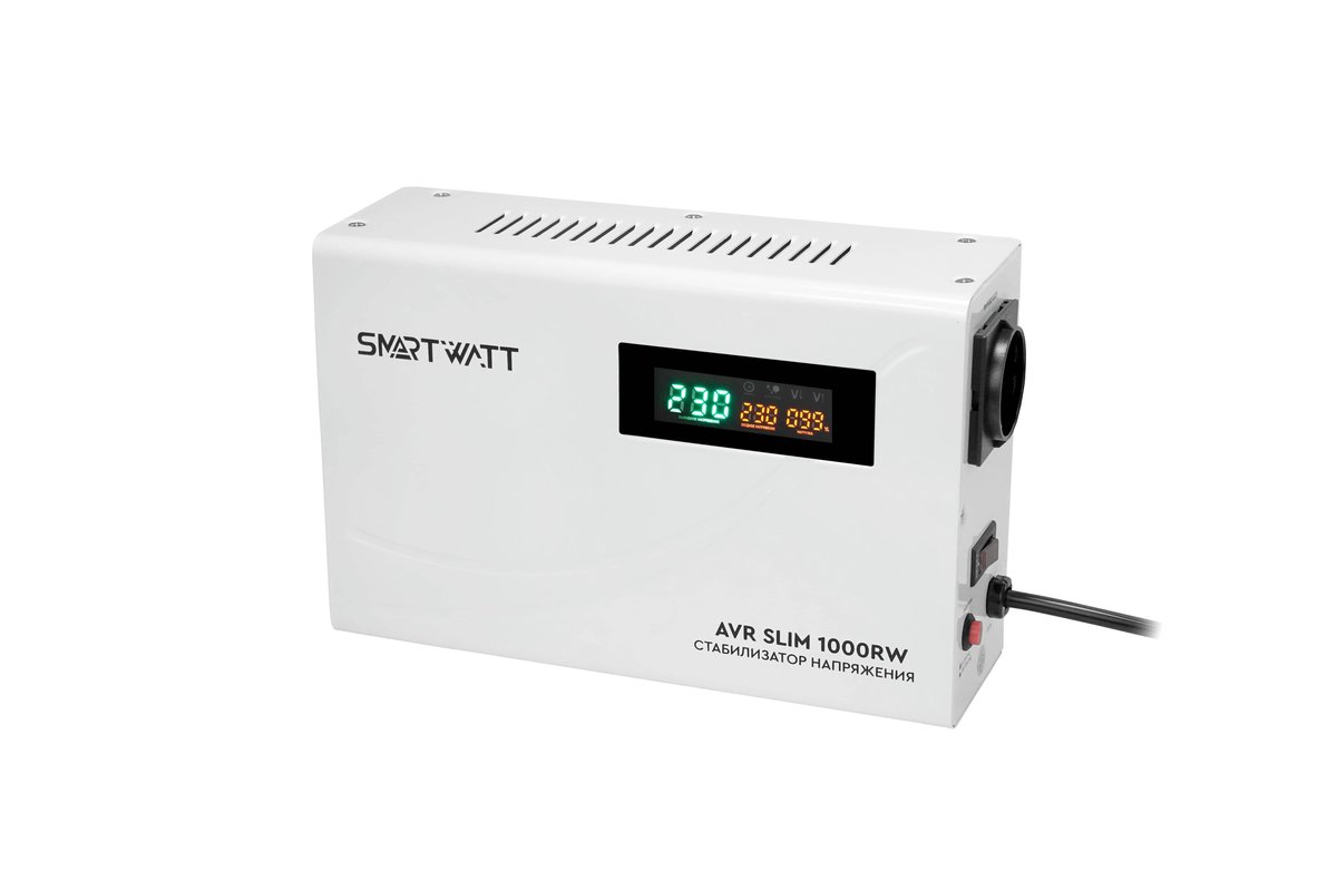 Настенный стабилизатор напряжения SMARTWATT AVR SLIM 1000RW (100W - 260W, 1000VA, 1 кВт, 50 Гц, розеток - 1, LED-дисплей